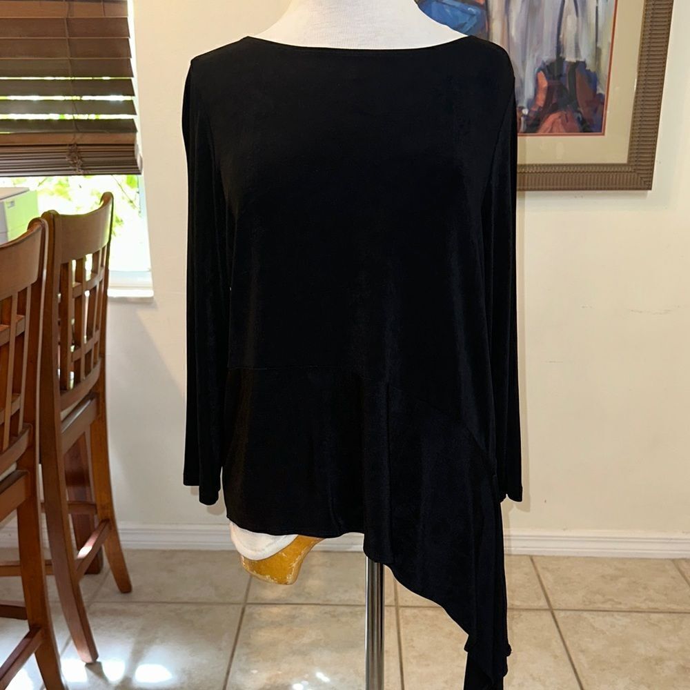 Chico’s Travelers Black Asymmetrical Long Sleeve Top Size 2P = Large in Brand